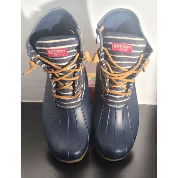 Sperry Waterproof Rubber Duck Boots Women’s Size 7.5 Navy Blue and White - Picture 1 of 14
